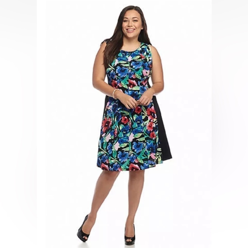 🆕 CONNECTED APPAREL BLACK BLUE FLORAL CAREER DRESS $98 Dress Size 10